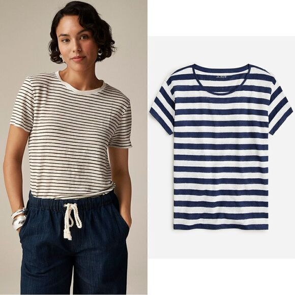 NWT J. Crew Relaxed linen T-shirt in stripe - Picture 1 of 9